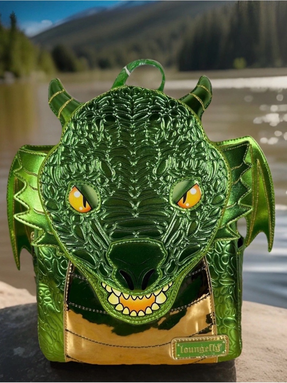 NEW Loungefly Green Dragon Backpack Metallic Scales Horns Wings BAM Exclusive